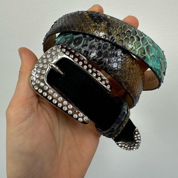 Claudio Orciani Genuine Snakeskin & Suede Leather Western Belt Rhinestone Size S main image 5